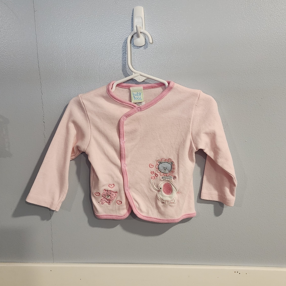 Pink Long Sleeve 6/9 Months Button Up Embroidered Girls Baby Togs
